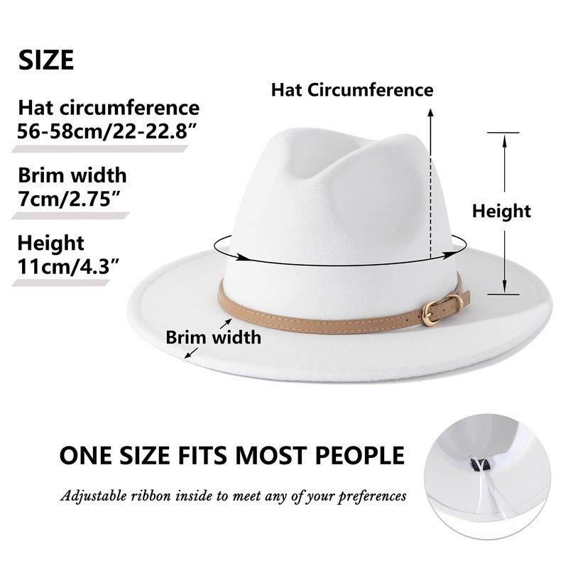Lisianthus Women Classic Felt Fedora Wide Brim Hat with Belt Buckle A-White - Image 5